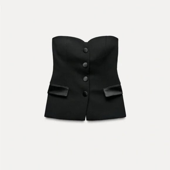 ZARA COMBINATION SATIN EFFECT TUXEDO BUSTIER TOP - Picture 3 of 5